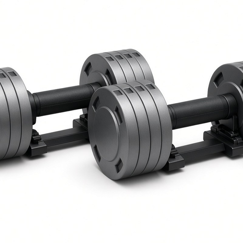 Illustration-style product photo: adjustable dumbbells