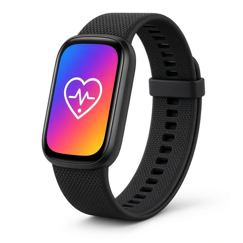 Illustration-style product photo: fitness tracker