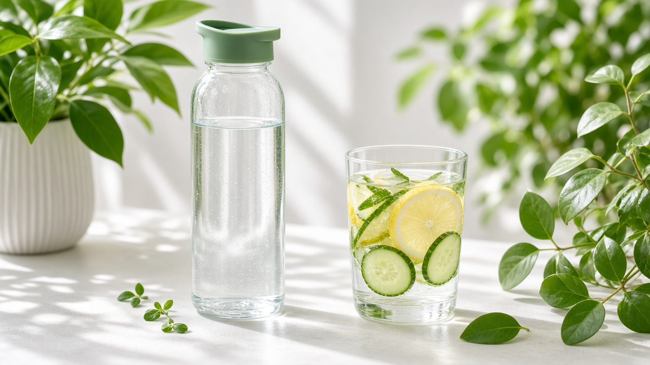 Water bottle and lemon cucumber water
