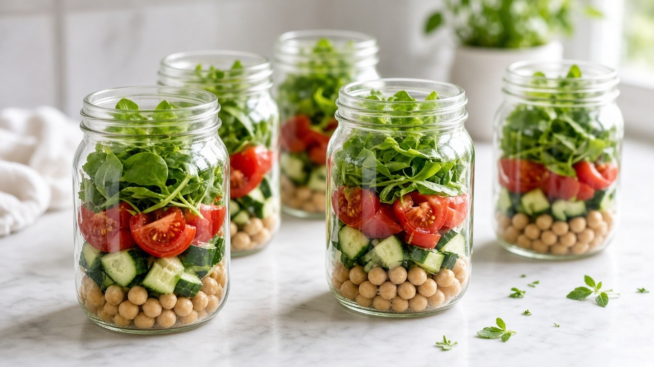 Make-Ahead Chickpea Mason Jar Salads