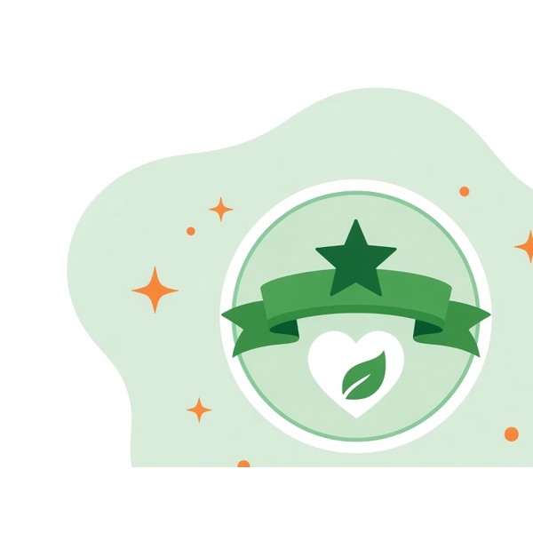 Green star badge with a heart and leaf